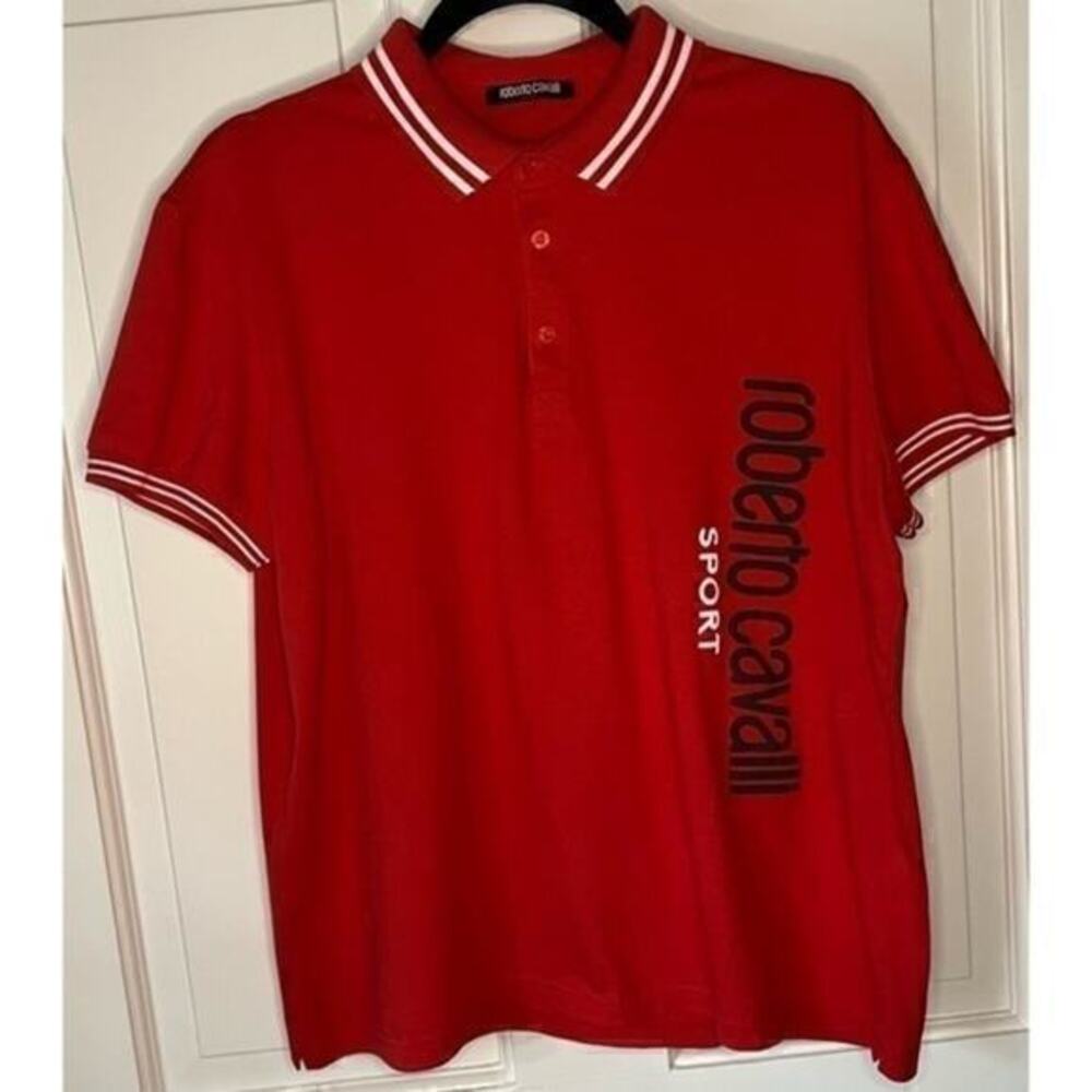 Roberto Cavalli Sport Men’s Red Short Sleeve‎ Collared Logo Polo Shirt